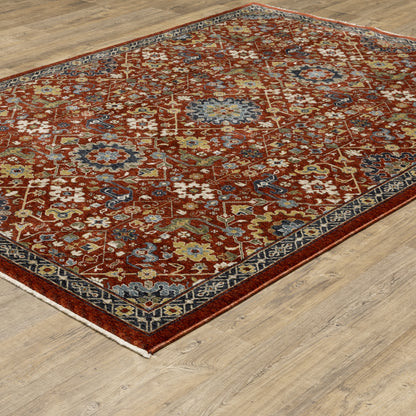 Aberdeen Floral Red/ Multi Oriental Cut Pile Rug