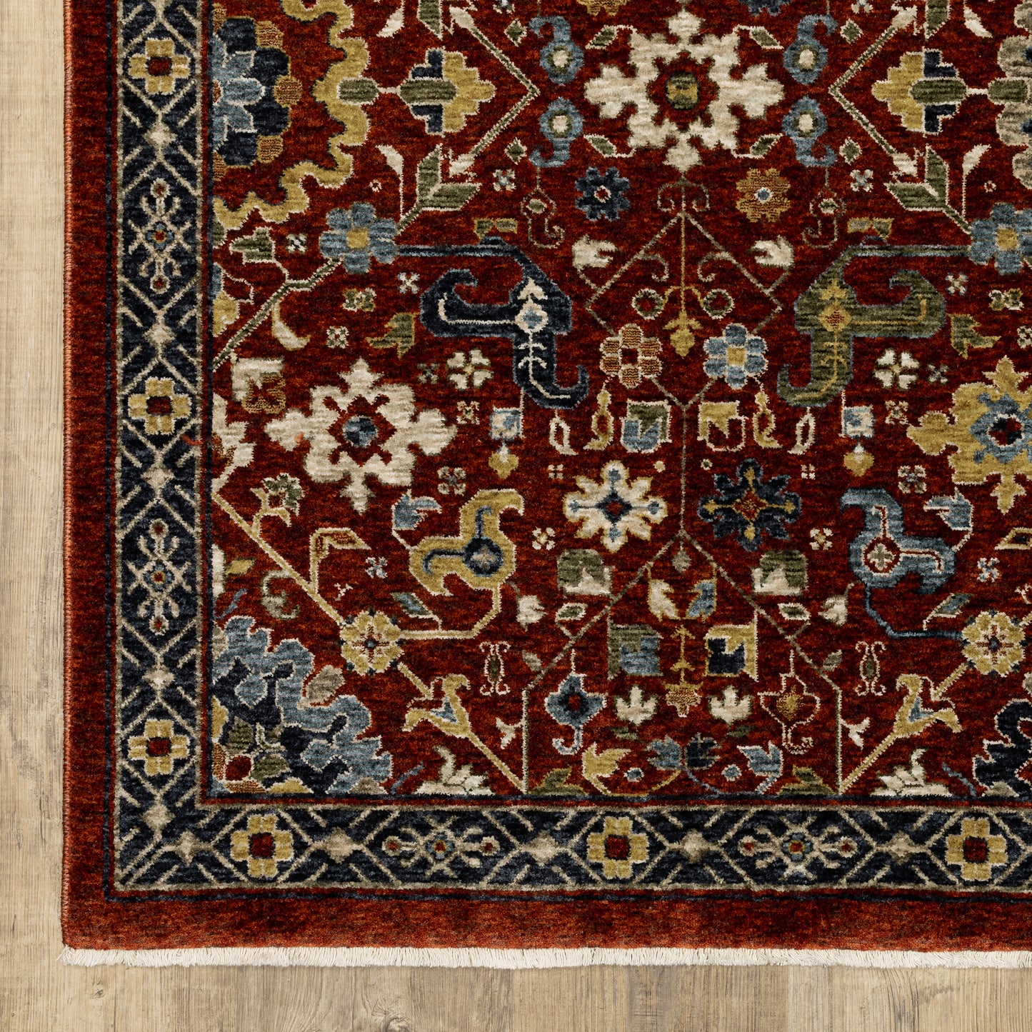 Aberdeen Floral Red/ Multi Oriental Cut Pile Rug