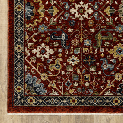Aberdeen Floral Red/ Multi Oriental Cut Pile Rug