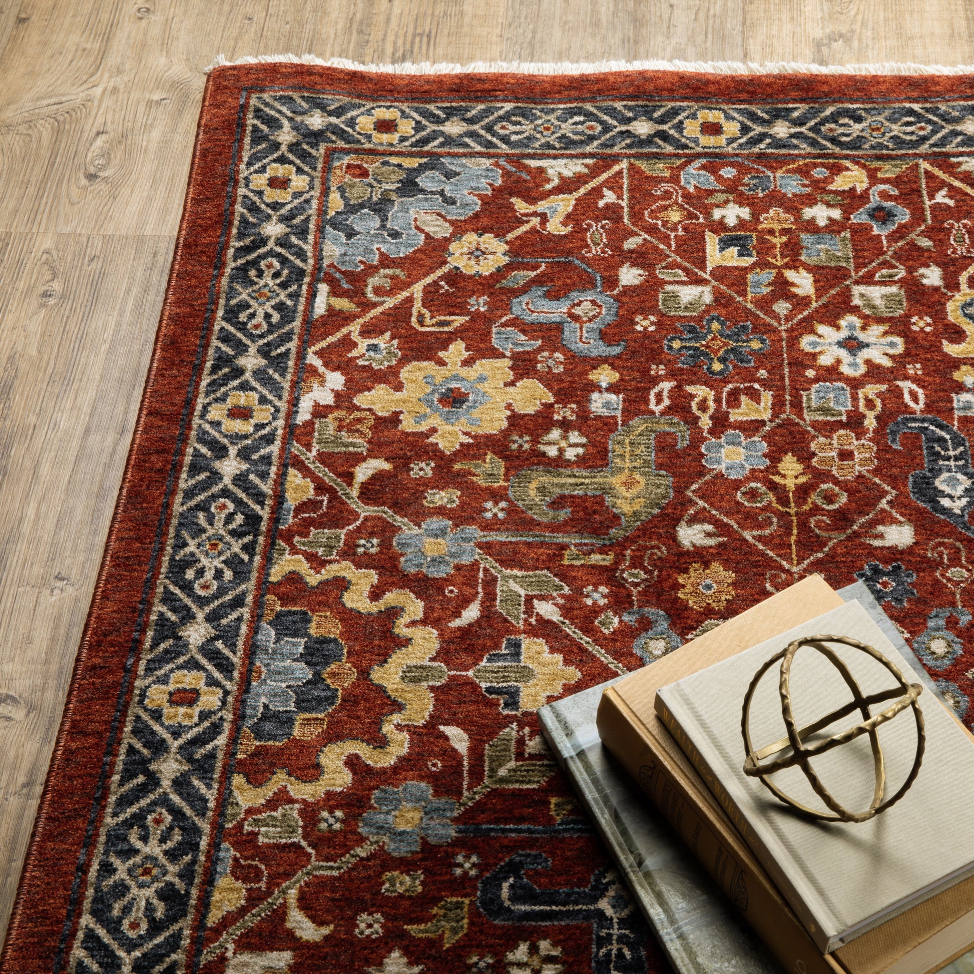Aberdeen Floral Red/ Multi Oriental Cut Pile Rug