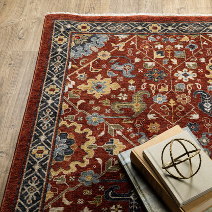 Aberdeen Floral Red/ Multi Oriental Cut Pile Rug