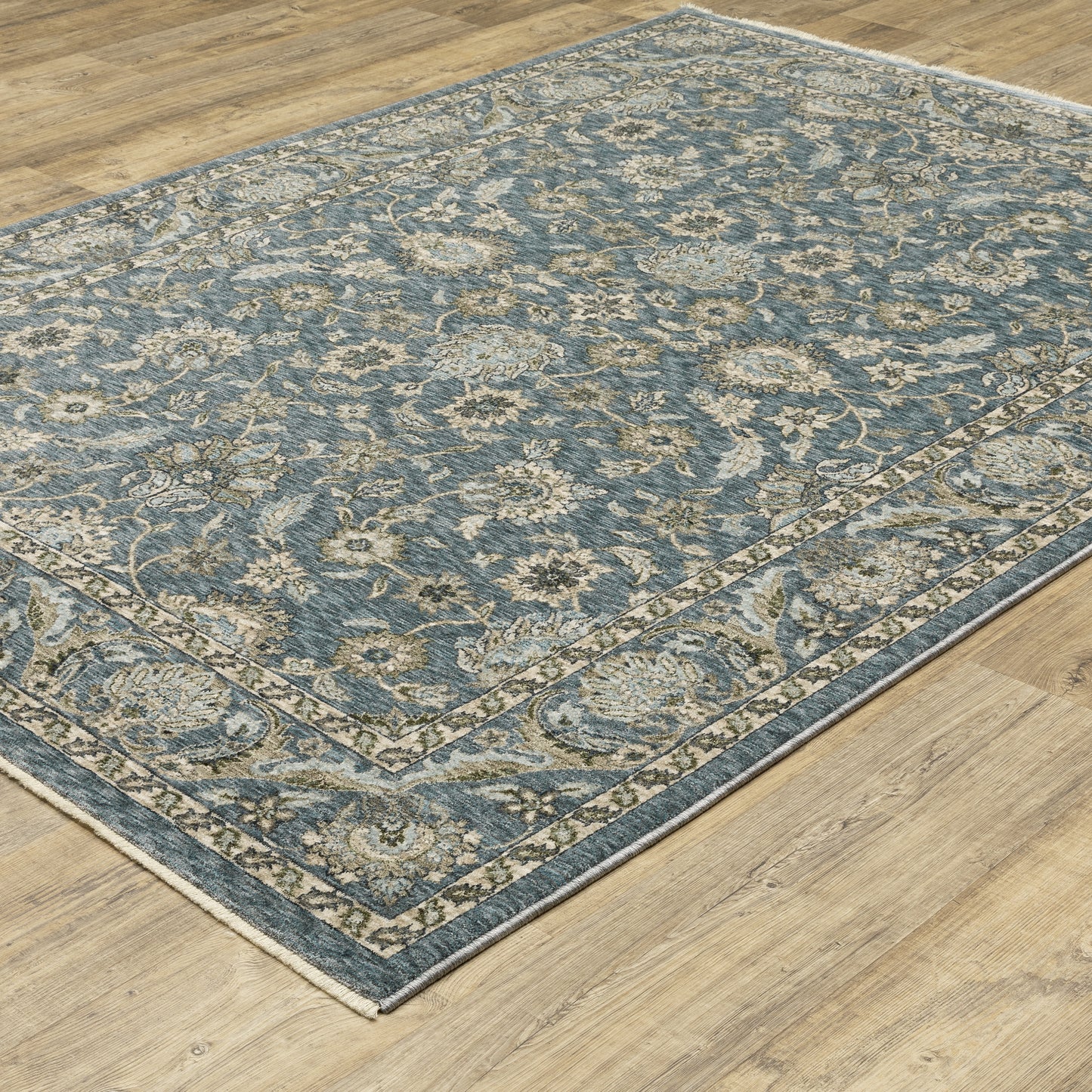Aberdeen Floral Blue/ Beige Oriental Cut Pile Rug