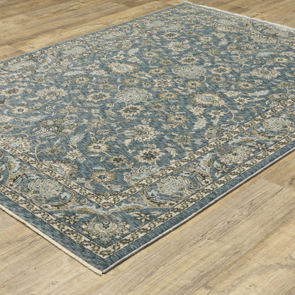 Aberdeen Floral Blue/ Beige Oriental Cut Pile Rug