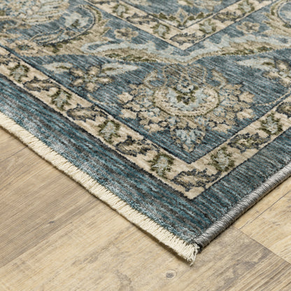 Aberdeen Floral Blue/ Beige Oriental Cut Pile Rug