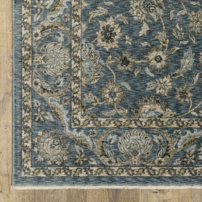 Aberdeen Floral Blue/ Beige Oriental Cut Pile Rug