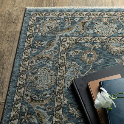 Aberdeen Floral Blue/ Beige Oriental Cut Pile Rug