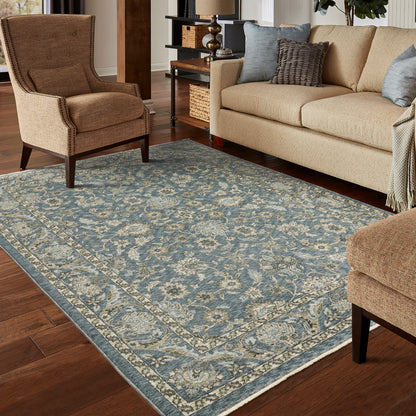 Aberdeen Floral Blue/ Beige Oriental Cut Pile Rug