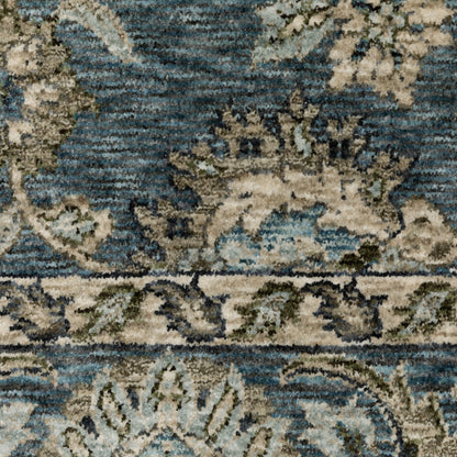 Aberdeen Floral Blue/ Beige Oriental Cut Pile Rug