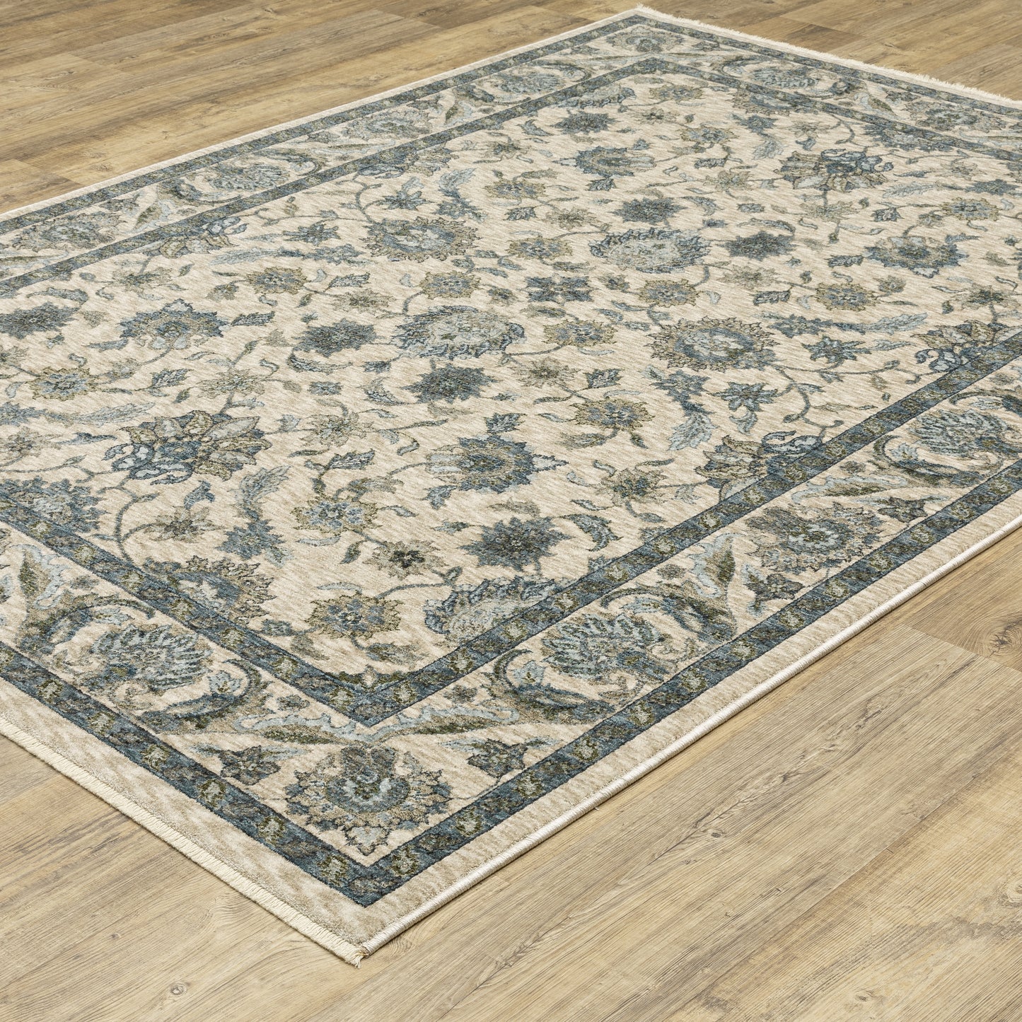 Aberdeen Floral Beige/ Blue Oriental Cut Pile Rug