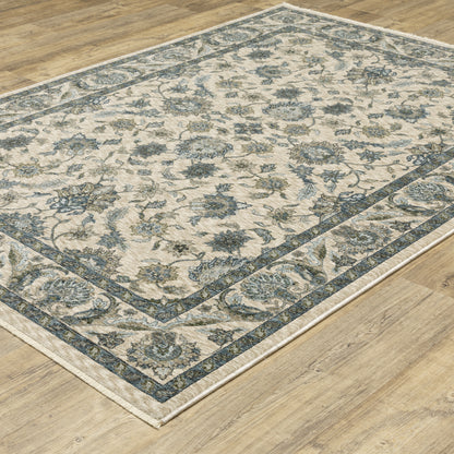 Aberdeen Floral Beige/ Blue Oriental Cut Pile Rug