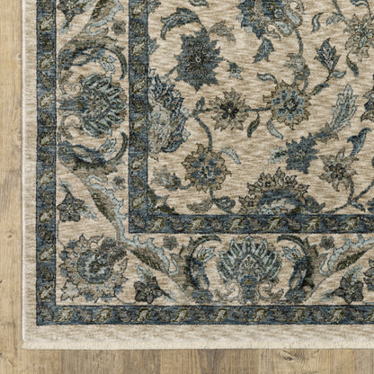 Aberdeen Floral Beige/ Blue Oriental Cut Pile Rug