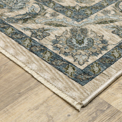 Aberdeen Floral Beige/ Blue Oriental Cut Pile Rug