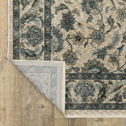 Aberdeen Floral Beige/ Blue Oriental Cut Pile Rug