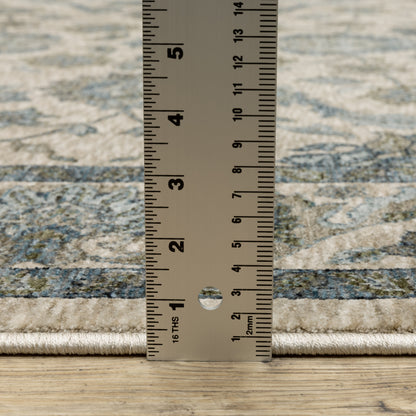 Aberdeen Floral Beige/ Blue Oriental Cut Pile Rug