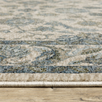 Aberdeen Floral Beige/ Blue Oriental Cut Pile Rug