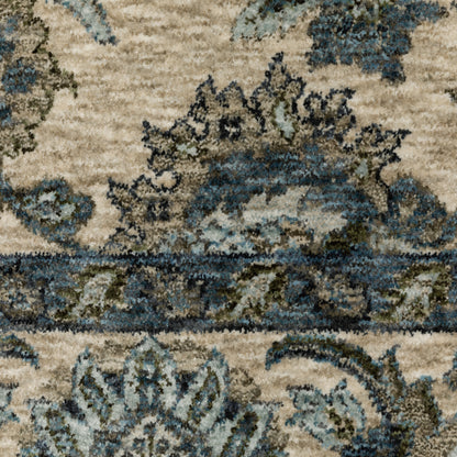 Aberdeen Floral Beige/ Blue Oriental Cut Pile Rug