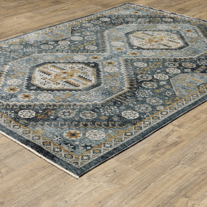 Aberdeen Medallion Blue/ Gold Oriental Cut Pile Rug