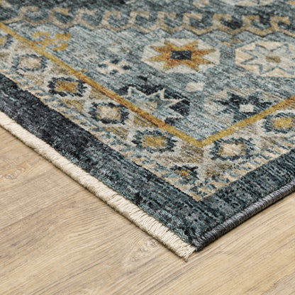 Aberdeen Medallion Blue/ Gold Oriental Cut Pile Rug