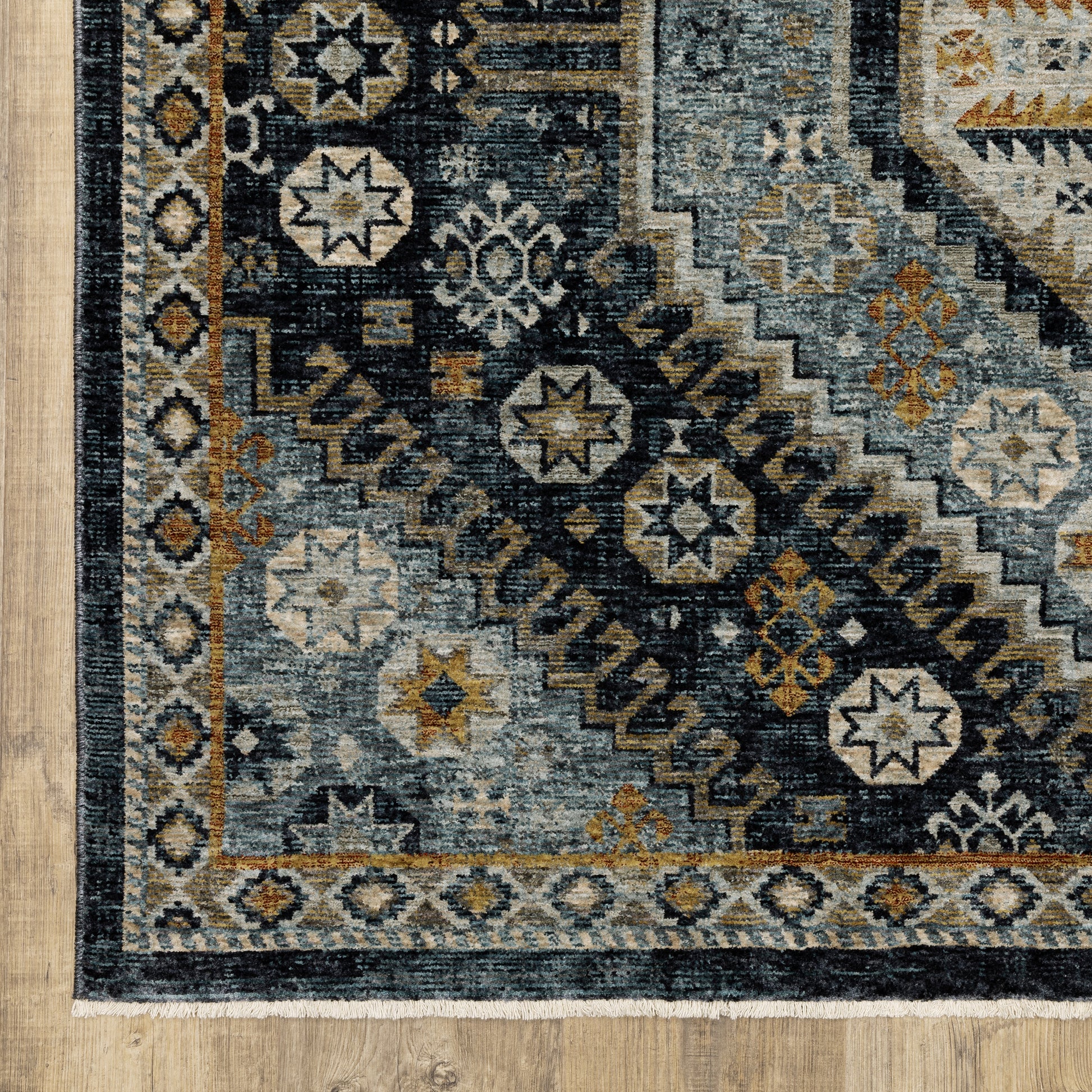 Aberdeen Medallion Blue/ Gold Oriental Cut Pile Rug