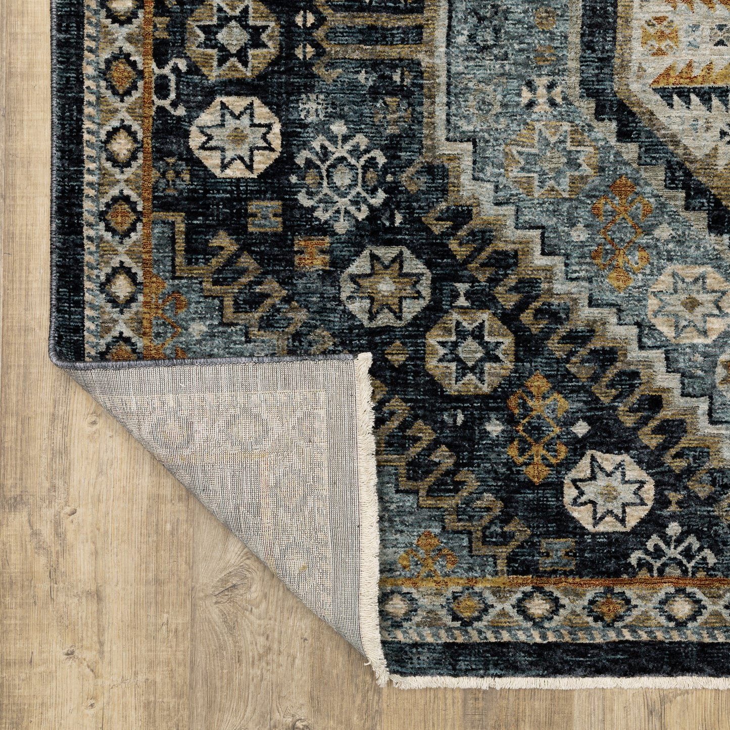 Aberdeen Medallion Blue/ Gold Oriental Cut Pile Rug