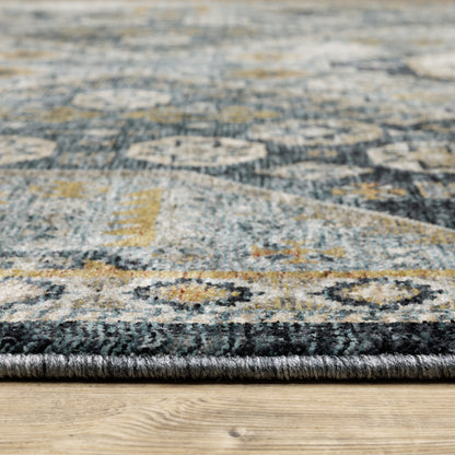 Aberdeen Medallion Blue/ Gold Oriental Cut Pile Rug