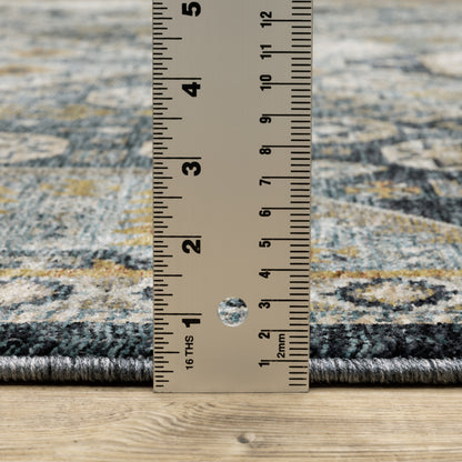 Aberdeen Medallion Blue/ Gold Oriental Cut Pile Rug