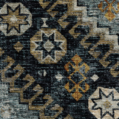 Aberdeen Medallion Blue/ Gold Oriental Cut Pile Rug