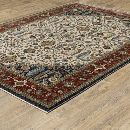 Aberdeen Floral Ivory/ Red Oriental Cut Pile Rug