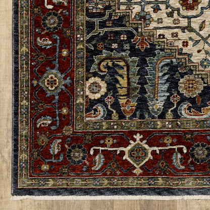 Aberdeen Floral Ivory/ Red Oriental Cut Pile Rug