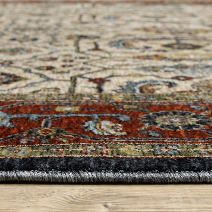Aberdeen Floral Ivory/ Red Oriental Cut Pile Rug