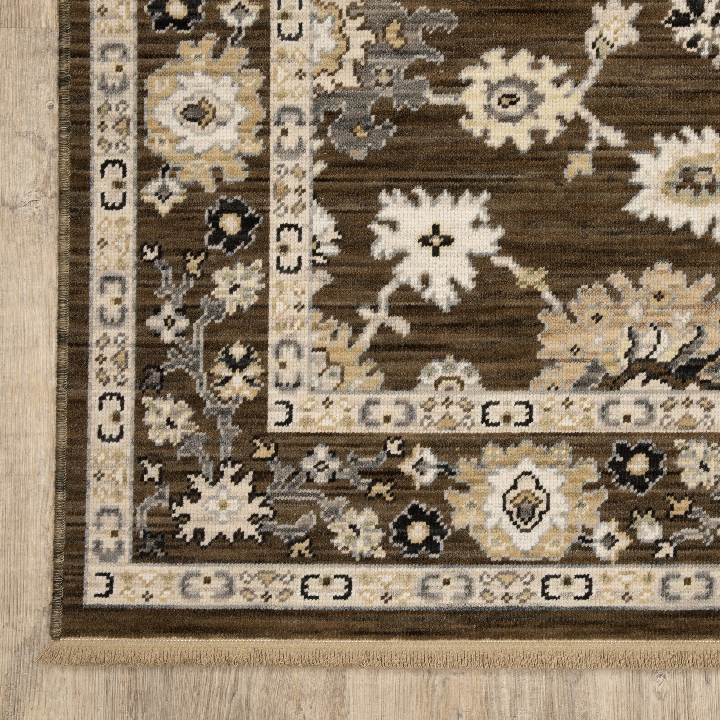 Acacia Floral Brown/ Tan Oriental Cut Pile Rug