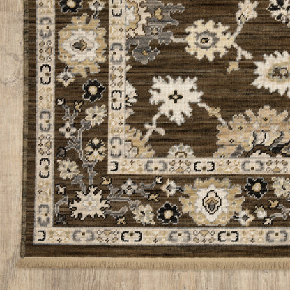 Acacia Floral Brown/ Tan Oriental Cut Pile Rug