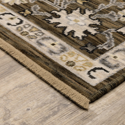 Acacia Floral Brown/ Tan Oriental Cut Pile Rug