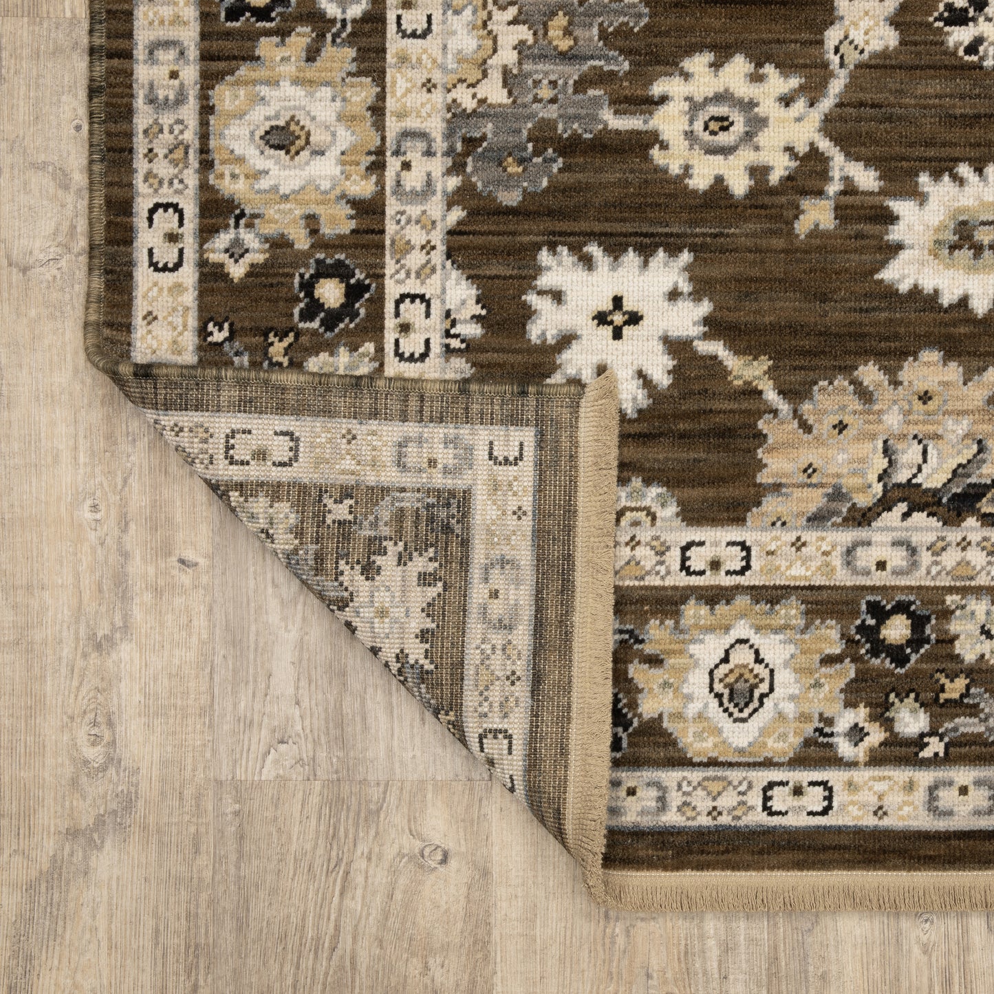 Acacia Floral Brown/ Tan Oriental Cut Pile Rug
