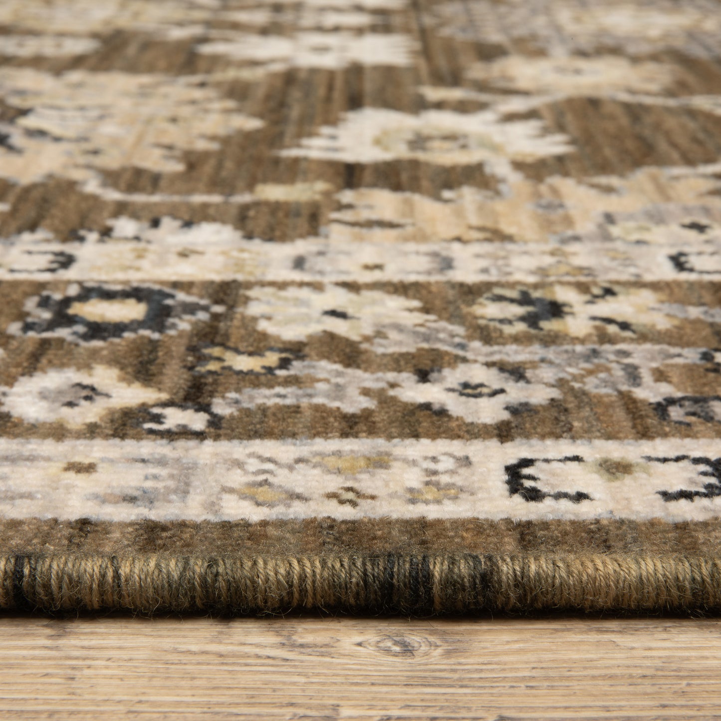 Acacia Floral Brown/ Tan Oriental Cut Pile Rug