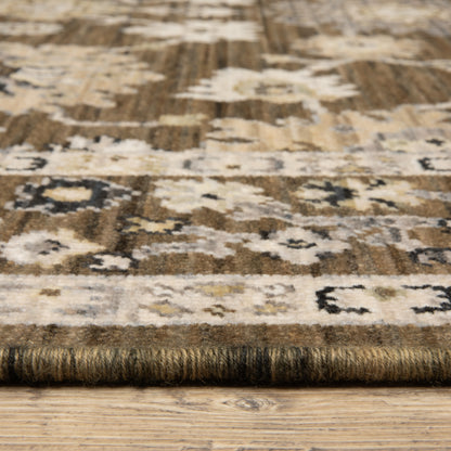 Acacia Floral Brown/ Tan Oriental Cut Pile Rug