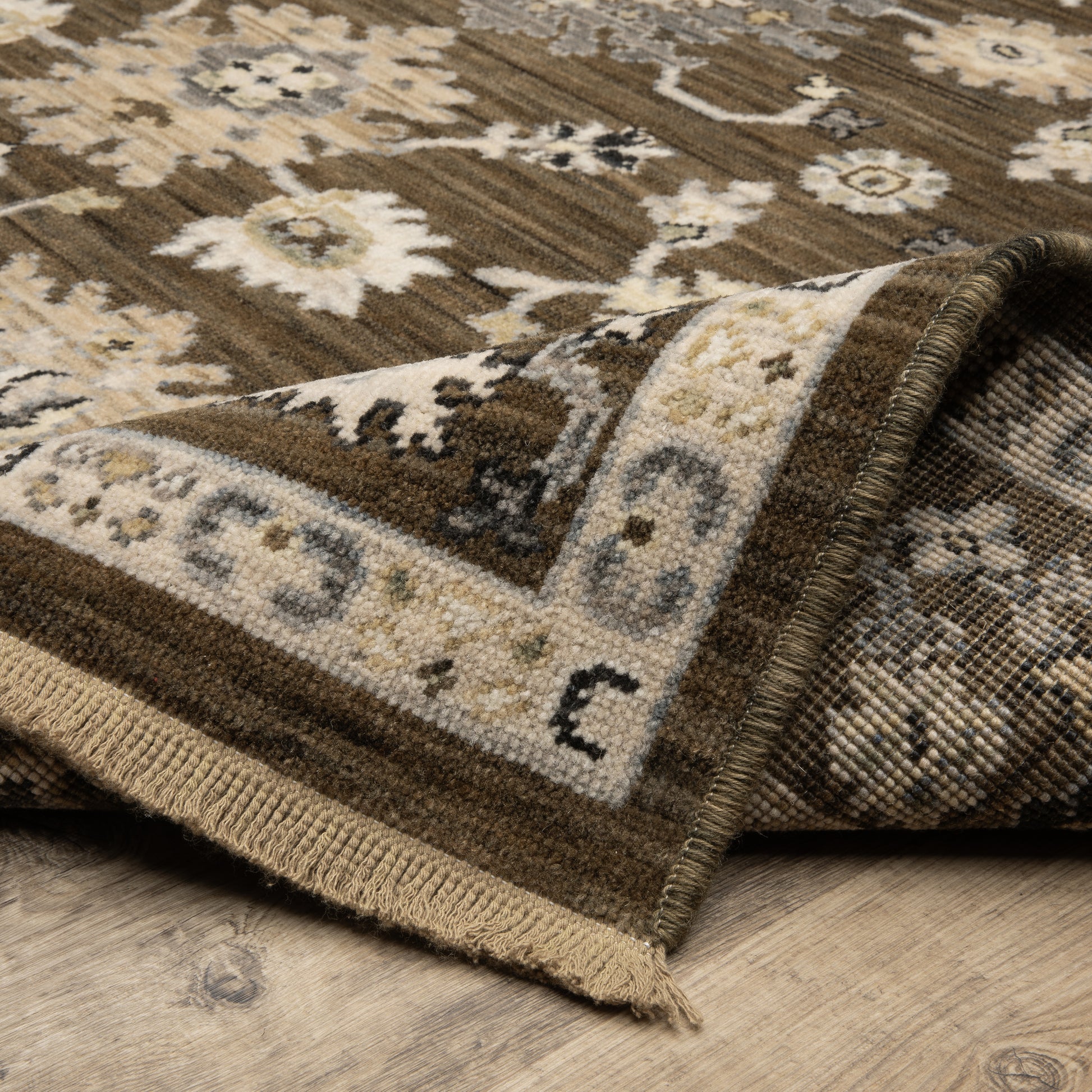 Acacia Floral Brown/ Tan Oriental Cut Pile Rug