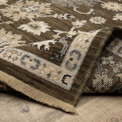 Acacia Floral Brown/ Tan Oriental Cut Pile Rug