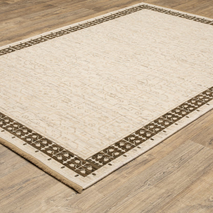 Acacia Distressed Beige/ Brown Oriental Cut Pile Rug