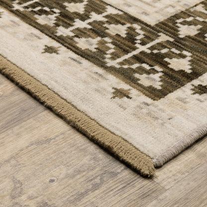Acacia Distressed Beige/ Brown Oriental Cut Pile Rug