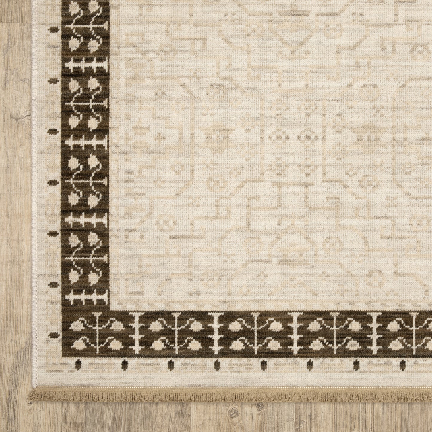 Acacia Distressed Beige/ Brown Oriental Cut Pile Rug