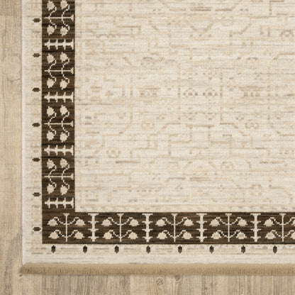 Acacia Distressed Beige/ Brown Oriental Cut Pile Rug