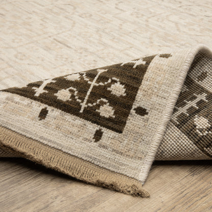 Acacia Distressed Beige/ Brown Oriental Cut Pile Rug