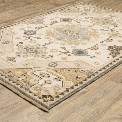 Acacia Medallion Tan/ Grey Floral Cut Pile Rug