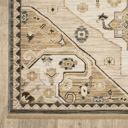 Acacia Medallion Tan/ Grey Floral Cut Pile Rug