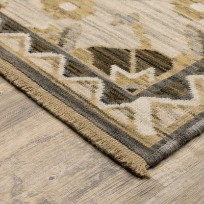 Acacia Medallion Tan/ Grey Floral Cut Pile Rug