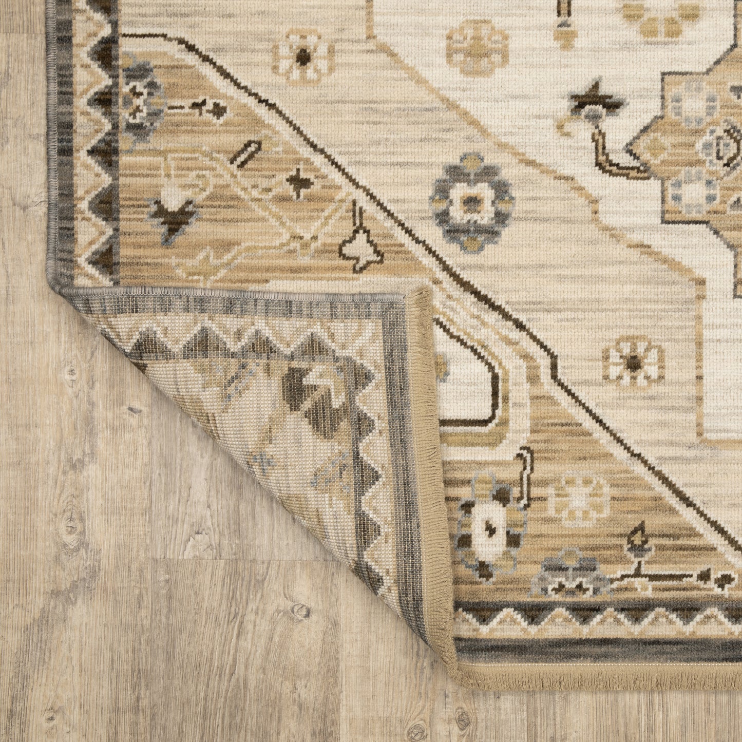 Acacia Medallion Tan/ Grey Floral Cut Pile Rug