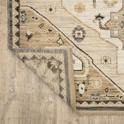Acacia Medallion Tan/ Grey Floral Cut Pile Rug