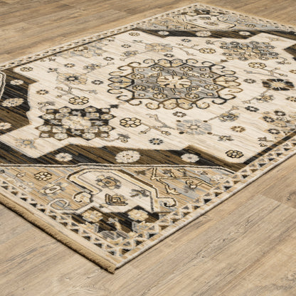 Acacia Medallion Brown/ Grey Floral Cut Pile Rug