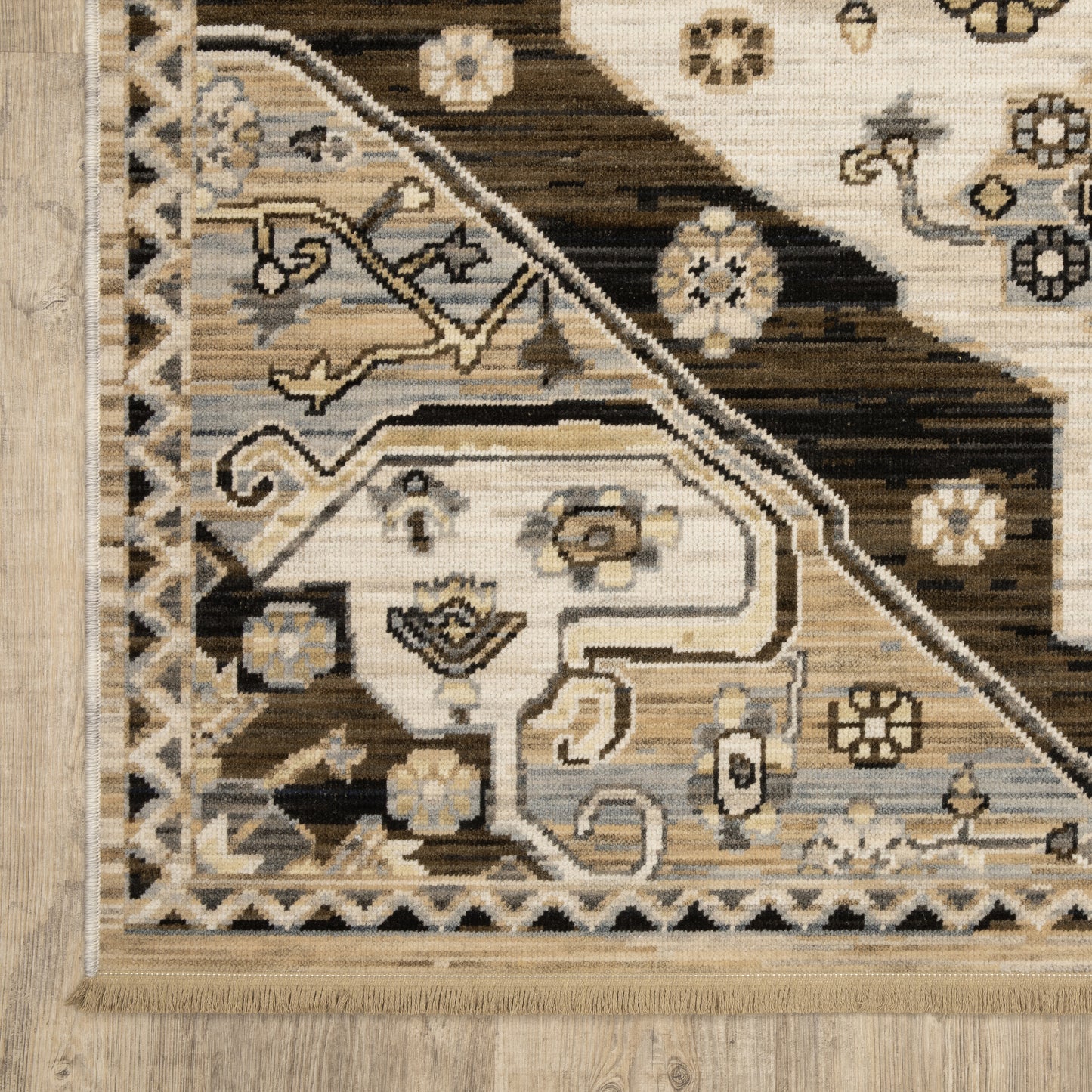 Acacia Medallion Brown/ Grey Floral Cut Pile Rug